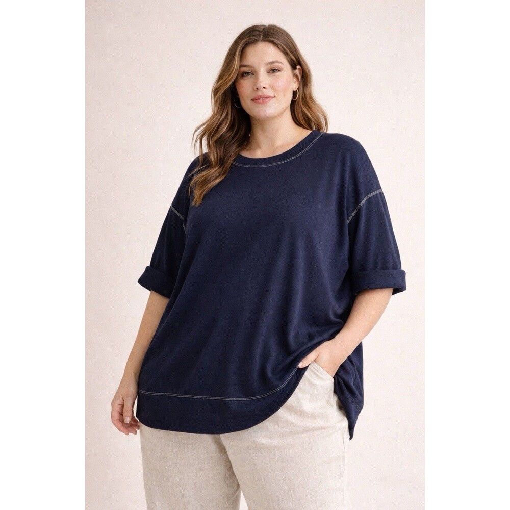 Karen Kane By Norstrom  Plus Size Navy Oversized Stretch Knit Top USA Modern